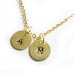 Brass Initial Necklace Hand..