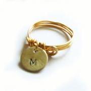 Dainty Initial Wire Wrapped Ring Metal Custom Hand Stamped Personalized Brass Ring Jewelry