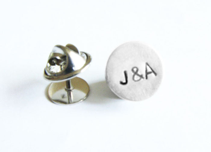 Tie Tack Monogram Lapel Pin Personalized Custom Accessory Gift for Groom Man Father Dad Groomsman tux studs