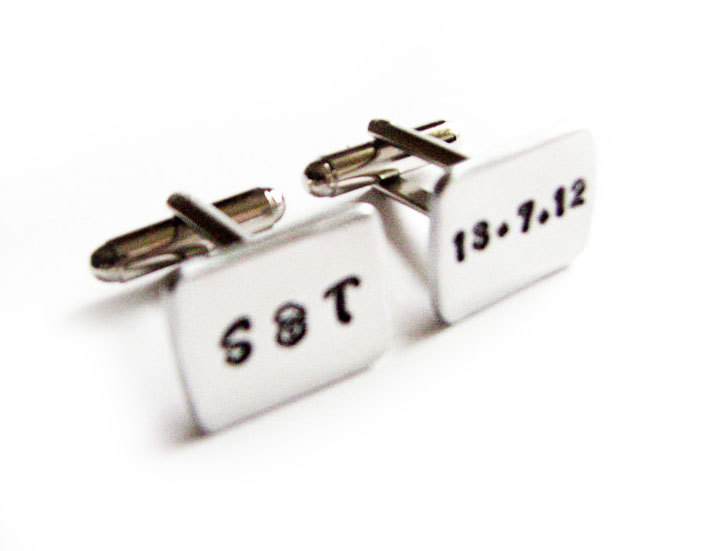 Monogram initial Men Cufflinks Square Initial Metal Hand Stamped Initial Date cufflinks personalized keepsake gift for him guys custom Wedding cuff links