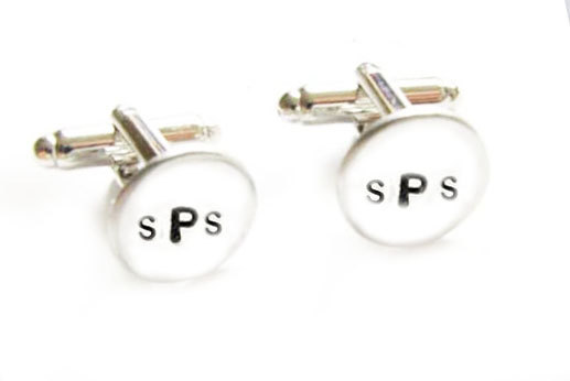 Round Initial Metal Hand Stamped Wedding Cufflinks personalized keepsake gift for him guys custom cuff links heart love