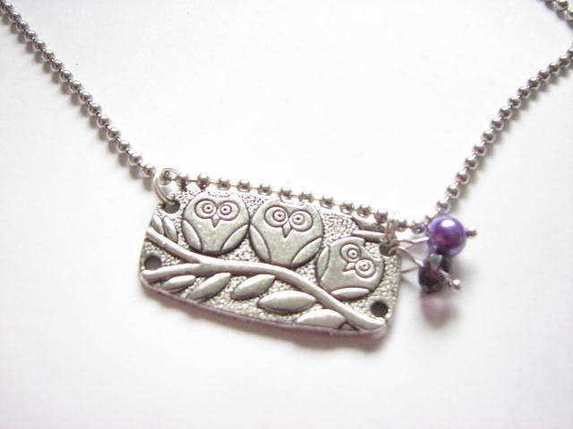Cute Owl Necklace Ball Chain Glass Beads Charm Jewelry