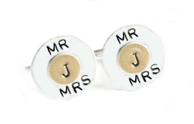 Two Tone Initial Cufflinks Inscribed Men Cuff links personalized keepsake gift for him guys father wedding 2 Tone