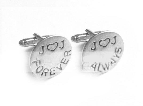 Love Forever Cufflinks Initial Heart Hand Stamped Men Cuff links Wedding personalized keepsake Gift for him aluminum or brass or copper