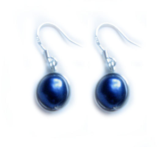Blue Pearl Sterling Silver Earrings Wire Wrapped Dangle Jewelry wedding birthday graduation