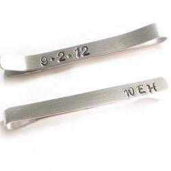 Date Initial Tie Clip Personalized Groomsman Aluminum Men Father Gift Keepsake wedding Birthday