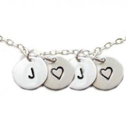 4 Initial Necklace Customize Hand Stamped Personalized Pendant Aluminum Brass Copper Wedding Birthday