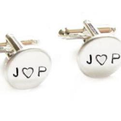 Initial Cufflinks Metal Hand Stamped Wedding personalized keepsake gift for him guys custom cuff links heart love