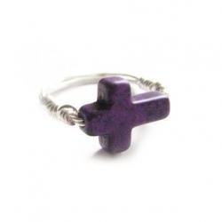 Purple Turquoise Cross Ring Wire Wrapped Any Size Custom Jewelry in Silver Gold Copper