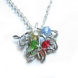 Family Tree Birth stone  Necklace Personalized Wire Wrapped Silver Plated Chain mother Jewelry Birthday Wedding