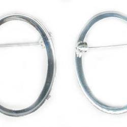 Pin Silver Plated Oval Cabochon Cameo Brooch Setting Jewelry Finding Supply 40x30mm Casting