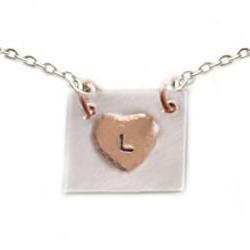 Copper Heart Square Initial Necklace Customize Hand Stamped Hammered Personalized Pendant Wedding Birthday