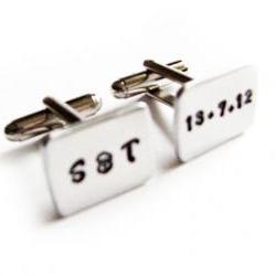 Monogram initial Men Cufflinks Square Initial Metal Hand Stamped Initial Date cufflinks personalized keepsake gift for him guys custom Wedding cuff links