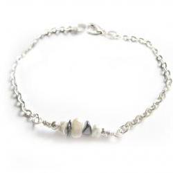 Gemstone Nugget Anklet White Mother of Pearl Black Onyx Bracelet Wire Wrapped Jewelry