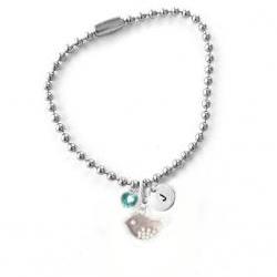Summer Bird Initial Anklet Hand Stamped Charm Bracelet Bead Customize Choice of Aluminum Brass Copper