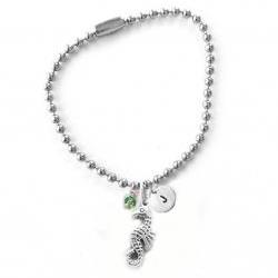 Seahorse Initial Anklet Hand Stamped Charm Anklet Bracelet Bead Customize Choice of Aluminum Brass Copper