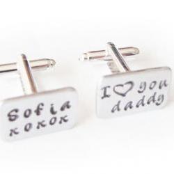 3/4 Men Cufflinks Name Hand Stamped Cuff links Wedding personalized keepsake father Gift Aluminum or Brass
