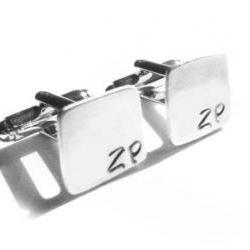 Square Hand Stamped Men Cufflinks personalized keepsake gift for him guys Father Wedding custom square cuff links