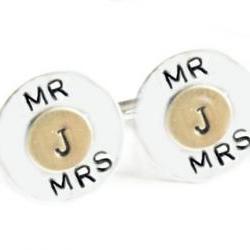 Two Tone Initial Cufflinks Inscribed Men Cuff links personalized keepsake gift for him guys father wedding 2 Tone