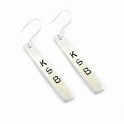 Rectangle Initial Custom Hand Stamped Earrings Monogram Rectangle Personalized Sterling Silver Ear wires Dangles