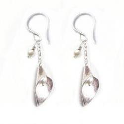 Flower Sterling Silver Calla Lily Earrings Pearl Bead Dangle Jewelry