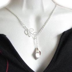 Calla Lily Lariat Leaf Necklace Silver Filled Chain Pearl Charm Pendant Jewelry