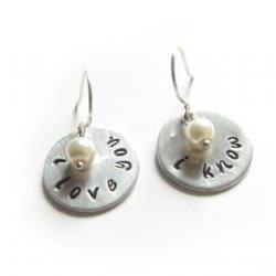 Sterling Silver Star Wars I love you I know Hand Stamped Earrings Wire Wrapped Dangle Pearl Bead Charm Jewelry