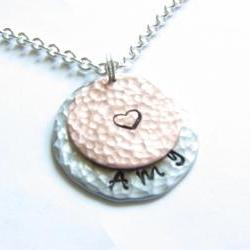 2 Hammered Necklace Personalized Hand Stamped Custom Pendant chain copper
