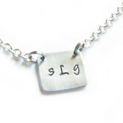 Small Initial Necklace Custom Hand Stamped Monogram Pendant Personalized Aluminum or Brass